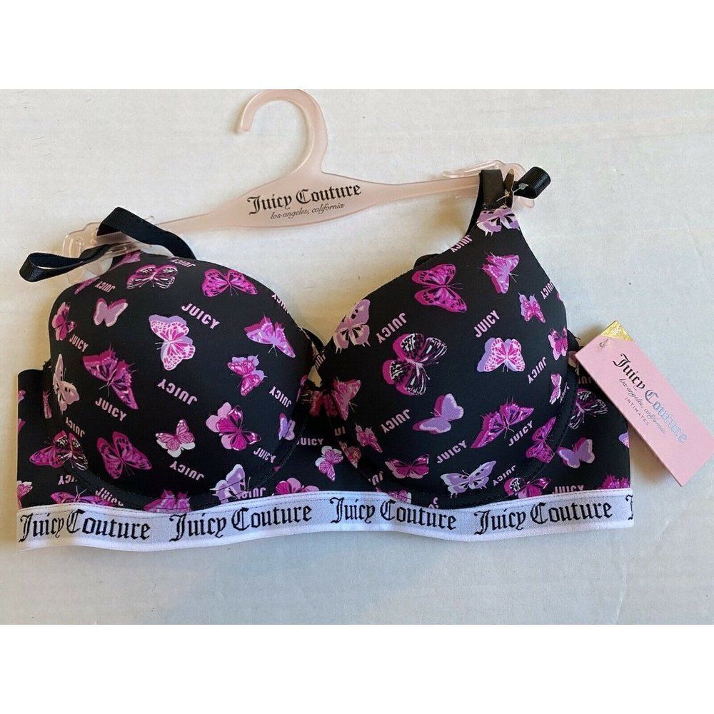 Juicy Couture Sexy Push Up Sz 36C Butterflies Underwire Bra JC5237F NWT